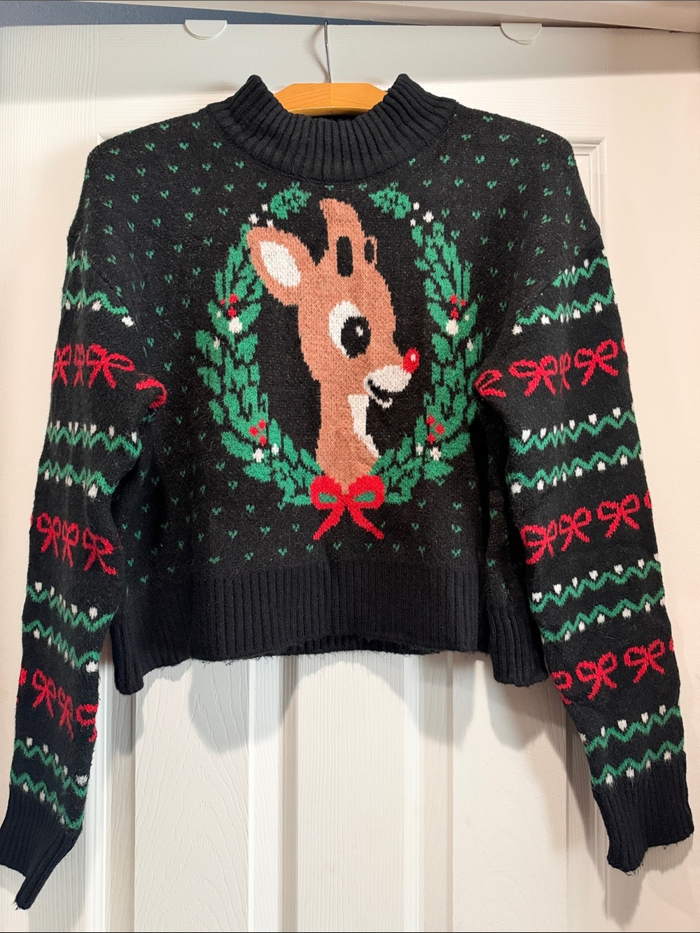 Tipsy Elves- Women’s Black Holiday Reindeer Crewneck Sweater